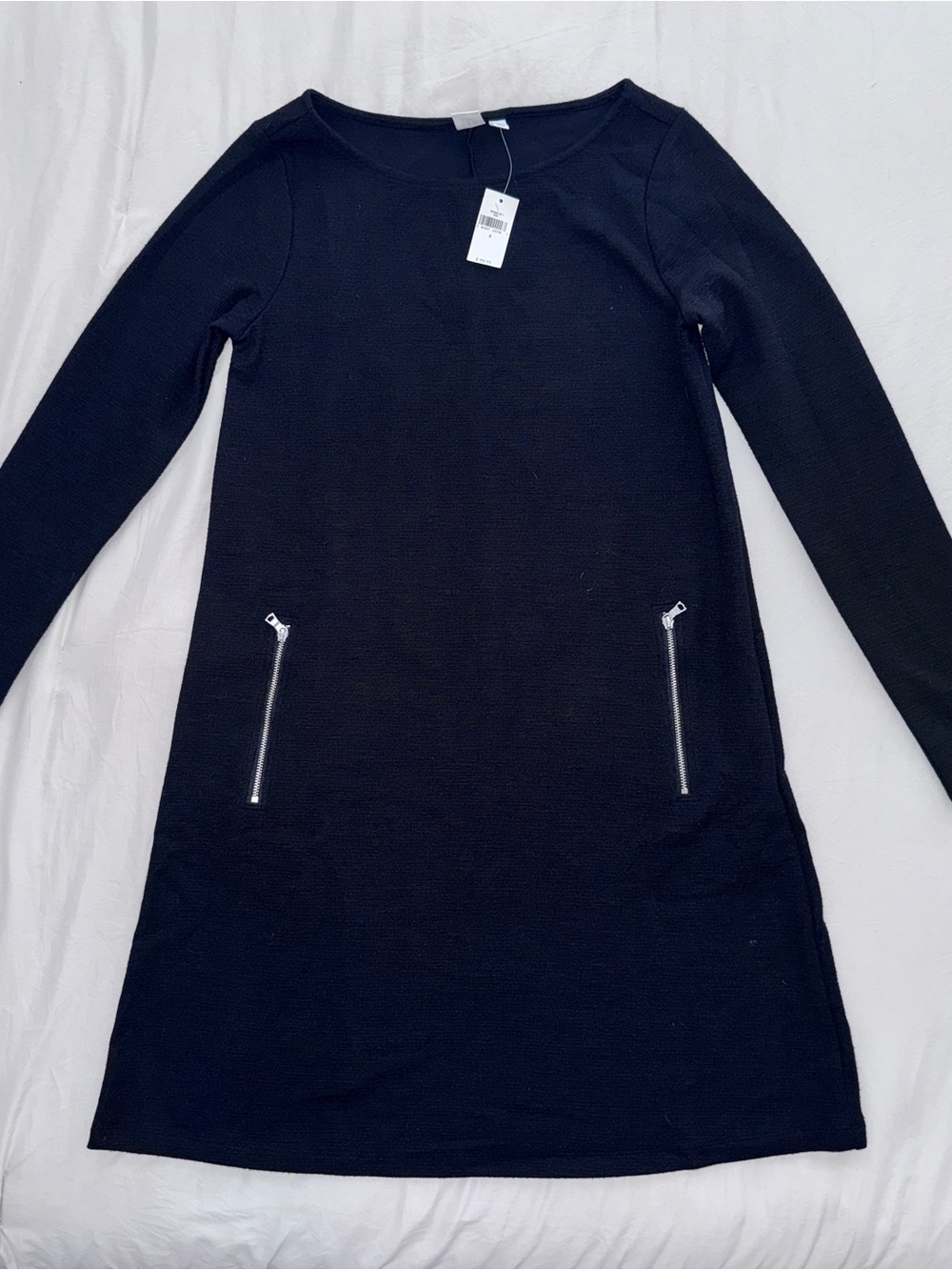 GAP Black Crew Neck Long Sleeve Sweater Dress with Zip Pockets